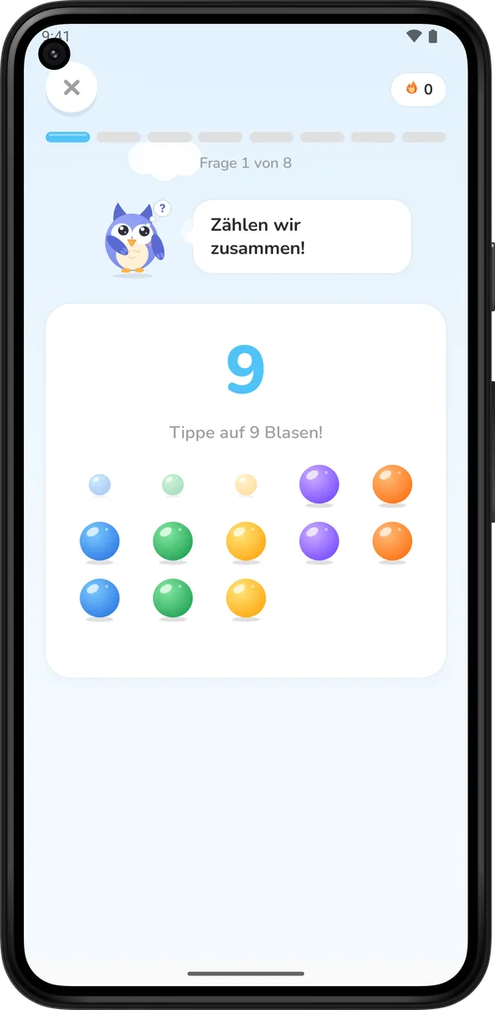 Bunte Blasen zählen in Math Learner