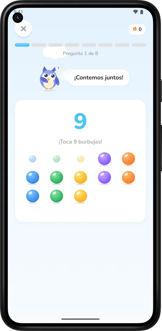 Contando burbujas de colores en Math Learner