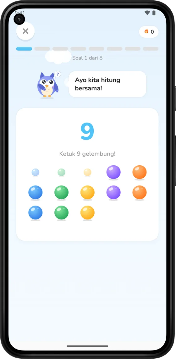 Menghitung gelembung warna-warni di Math Learner