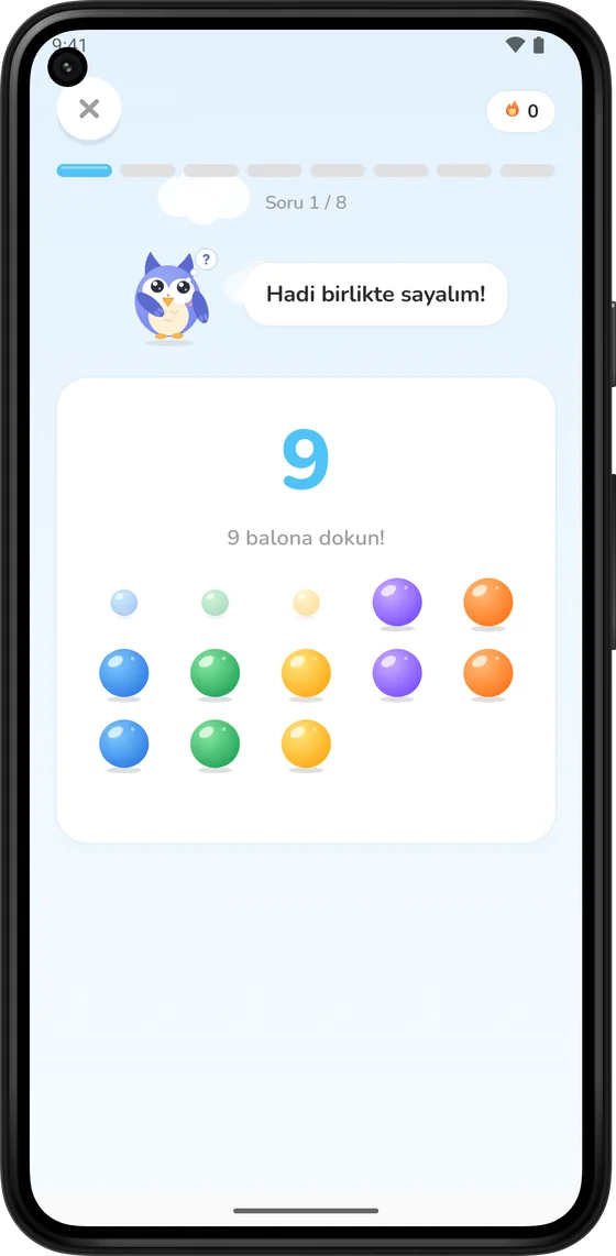 Math Learner'da renkli baloncukları saymak