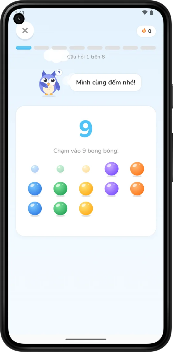 Đếm những bong bóng nhiều màu trong Math Learner